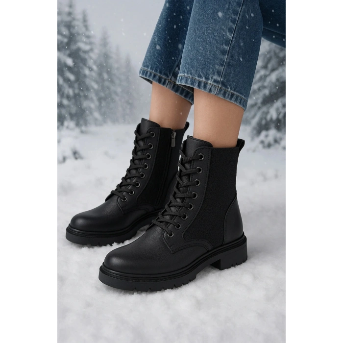 Pelda Kadın Bağcıklı Örgü Detaylı Fermuarlı Günlük Postal Bot