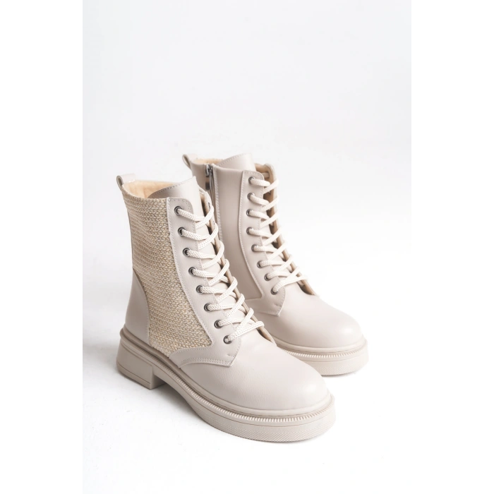 Pelda Kadın Bağcıklı Örgü Detaylı Fermuarlı Günlük Postal Bot