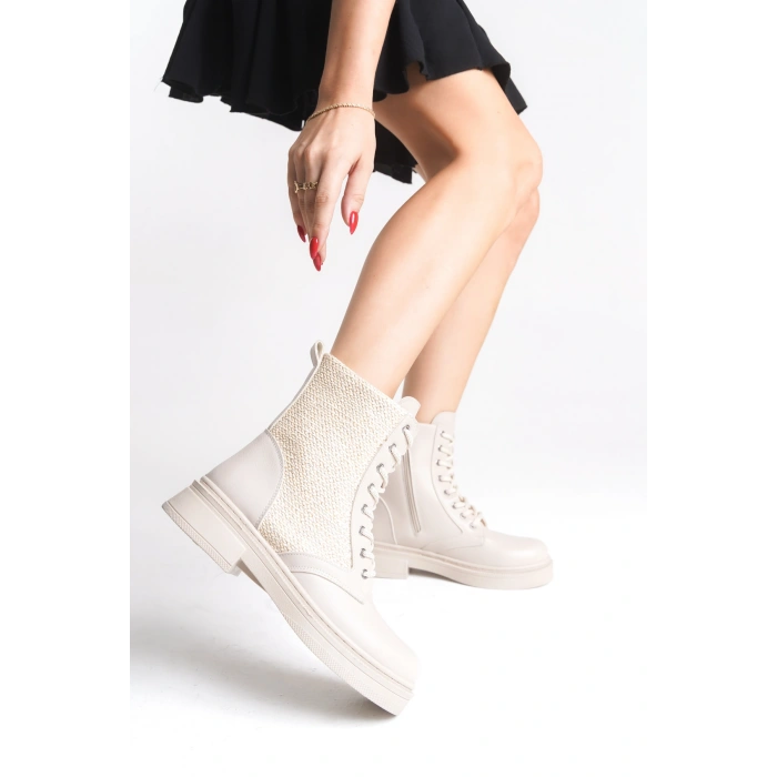 Pelda Kadın Bağcıklı Örgü Detaylı Fermuarlı Günlük Postal Bot