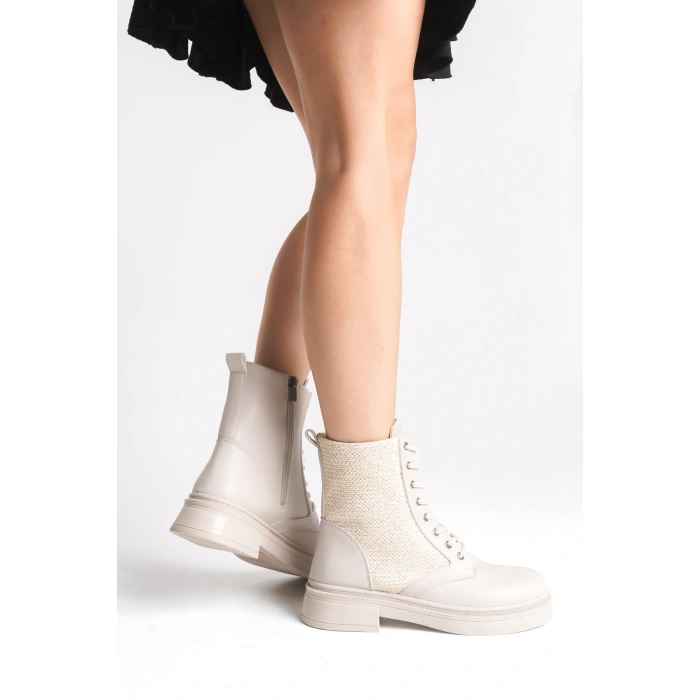 Pelda Kadın Bağcıklı Örgü Detaylı Fermuarlı Günlük Postal Bot