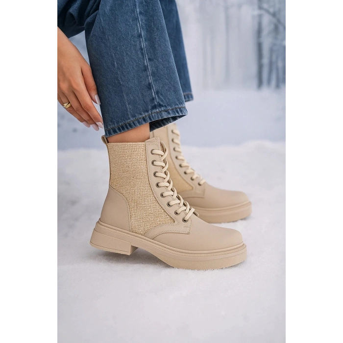 Pelda Kadın Bağcıklı Örgü Detaylı Fermuarlı Günlük Postal Bot