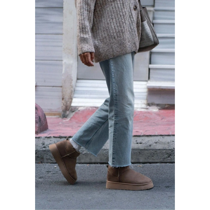 Andra Vizon Kadın Kalın Taban Süet İçi Kürklü Rahat Günlük Bot