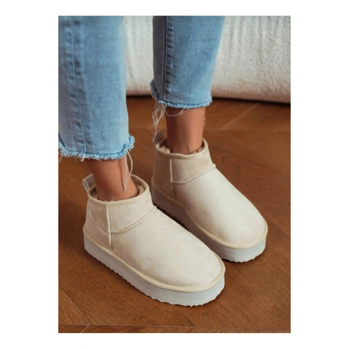 Andra Krem Kadın Kalın Taban Süet İçi Kürklü Rahat Günlük Bot
