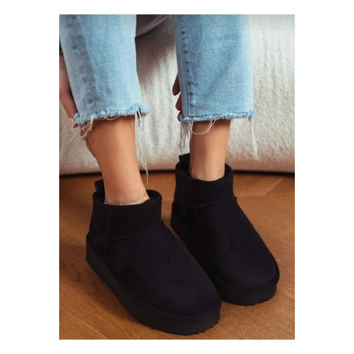 Andra Siyah Kadın Kalın Taban Süet İçi Kürklü Rahat Günlük Bot