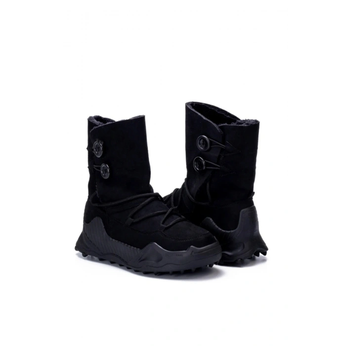 Kinga Kalın Taban Düğme Detaylı İçi Kürklü Bağcıklı Kadın Bot