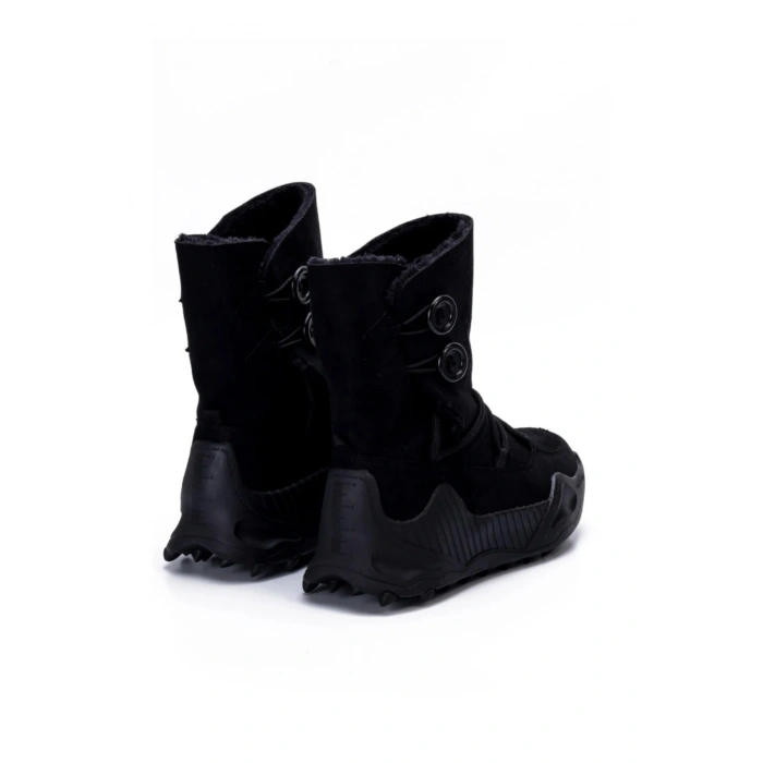 Kinga Kalın Taban Düğme Detaylı İçi Kürklü Bağcıklı Kadın Bot