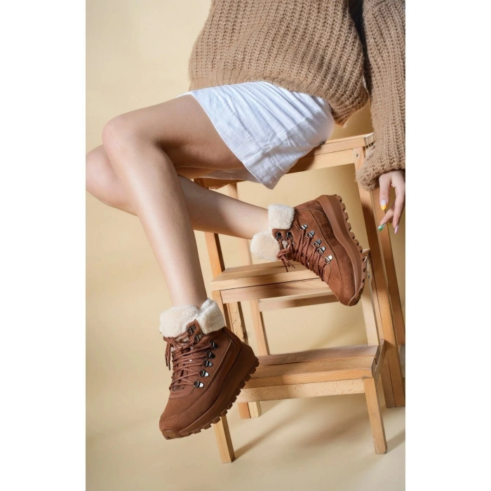 Melina İçi Kürklü Kalın Taban Bağcıklı Soğuğa Dayanıklı Kadın Bot