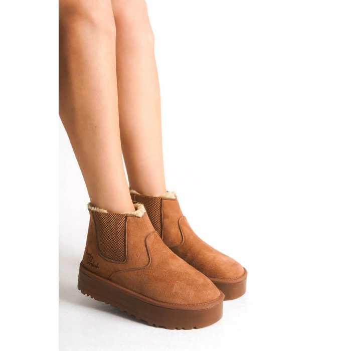 Reneta İçi Kürklü Kalın Taban Yandan Lastikli Rahat Kadın Bot