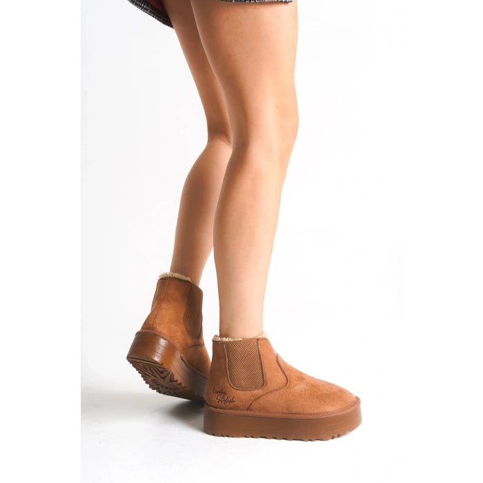 Reneta İçi Kürklü Kalın Taban Yandan Lastikli Rahat Kadın Bot