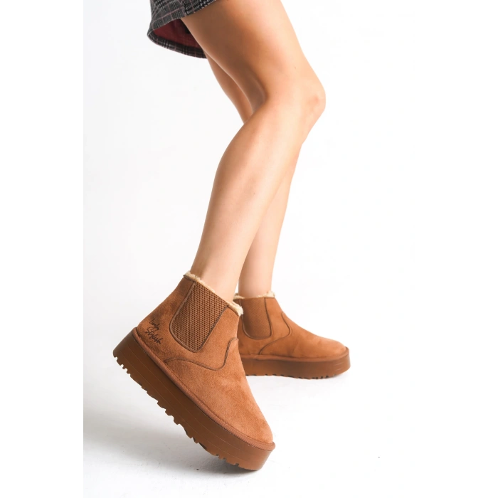 Reneta İçi Kürklü Kalın Taban Yandan Lastikli Rahat Kadın Bot