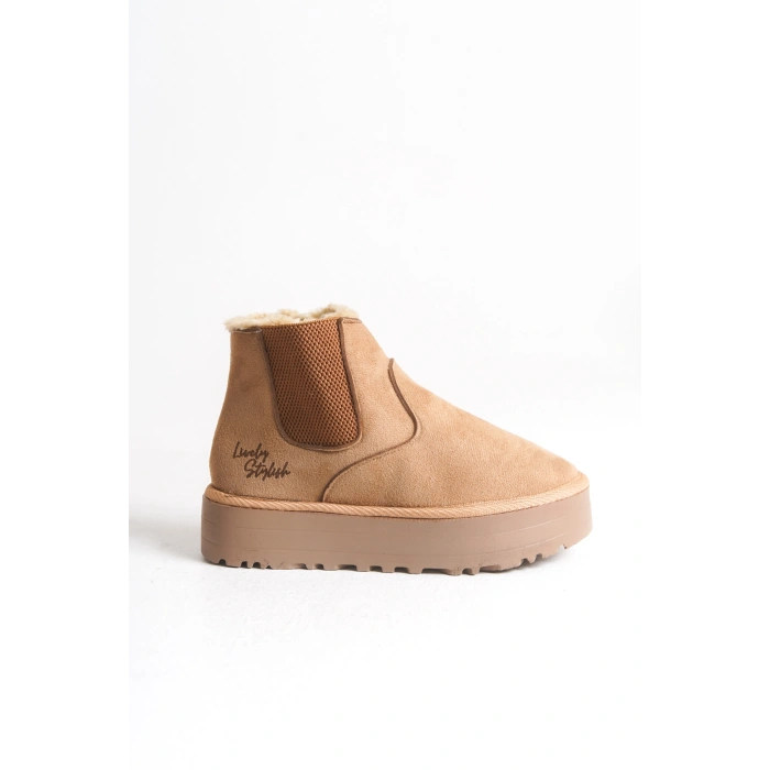 Reneta İçi Kürklü Kalın Taban Yandan Lastikli Rahat Kadın Bot