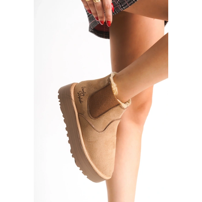 Reneta İçi Kürklü Kalın Taban Yandan Lastikli Rahat Kadın Bot