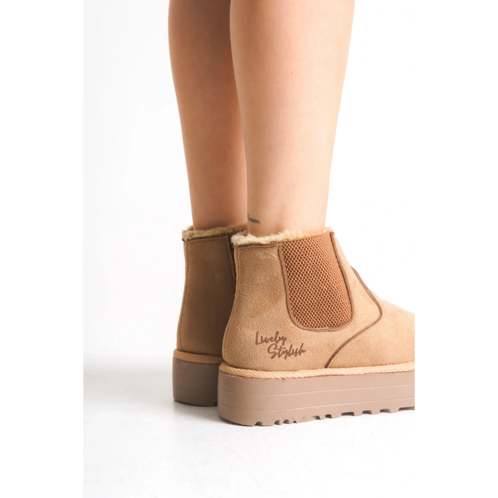 Reneta İçi Kürklü Kalın Taban Yandan Lastikli Rahat Kadın Bot