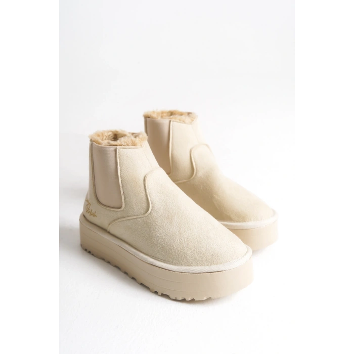 Reneta İçi Kürklü Kalın Taban Yandan Lastikli Rahat Kadın Bot