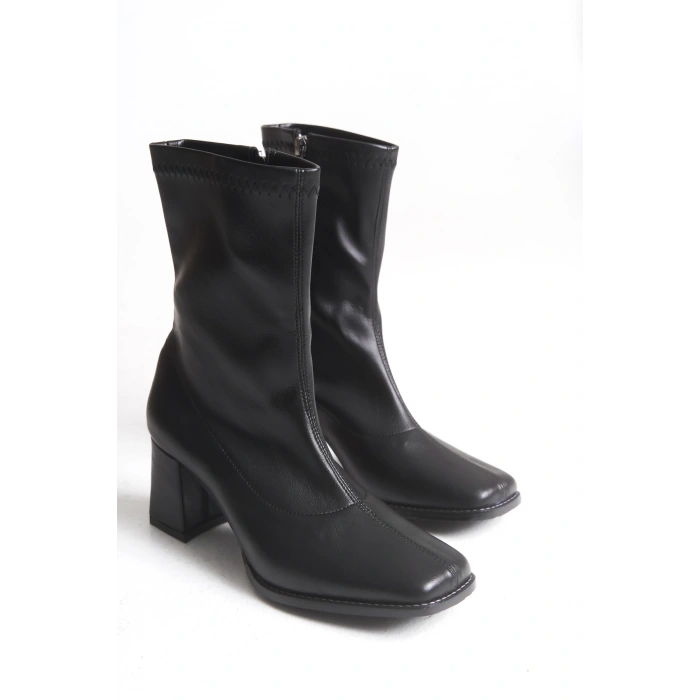 Erika Küt Burunlu Kalın Topuklu Streç Bot