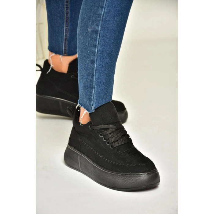 Nadia Bağcıklı Kalın Tabanlı Kürklü Oval Burunlu Rahat Hafif Kadın Bot