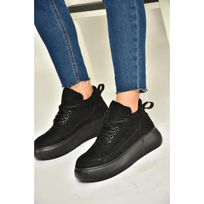 Nadia Bağcıklı Kalın Tabanlı Kürklü Oval Burunlu Rahat Hafif Kadın Bot