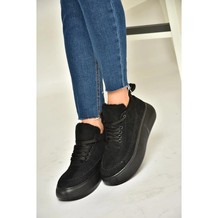 Nadia Bağcıklı Kalın Tabanlı Kürklü Oval Burunlu Rahat Hafif Kadın Bot