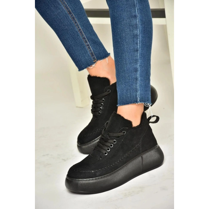 Nadia Bağcıklı Kalın Tabanlı Kürklü Oval Burunlu Rahat Hafif Kadın Bot