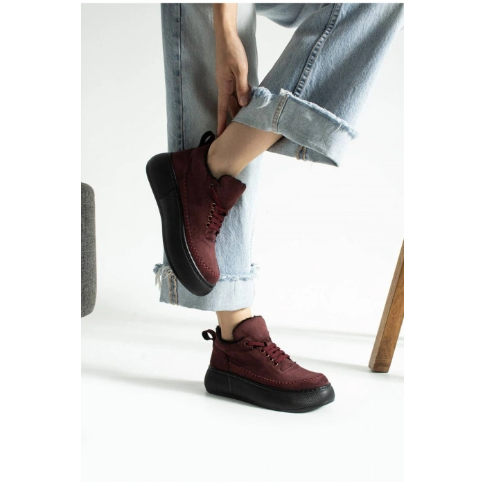 Nadia Bağcıklı Kalın Tabanlı Kürklü Oval Burunlu Rahat Hafif Kadın Bot