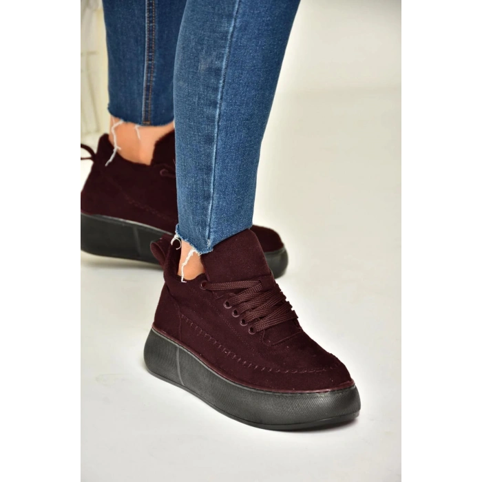 Nadia Bağcıklı Kalın Tabanlı Kürklü Oval Burunlu Rahat Hafif Kadın Bot