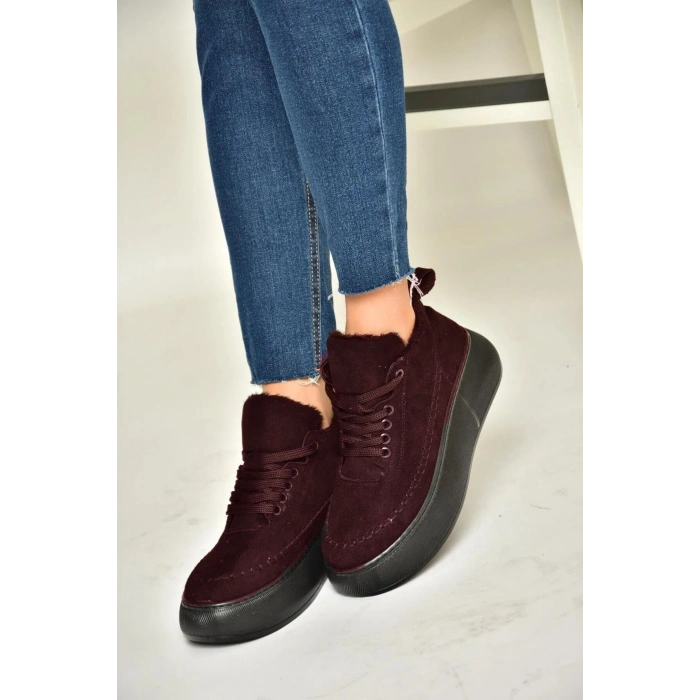 Nadia Bağcıklı Kalın Tabanlı Kürklü Oval Burunlu Rahat Hafif Kadın Bot