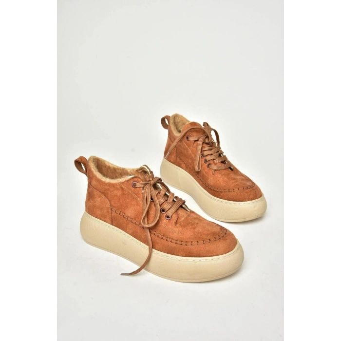 Nadia Bağcıklı Kalın Tabanlı Kürklü Oval Burunlu Rahat Hafif Kadın Bot