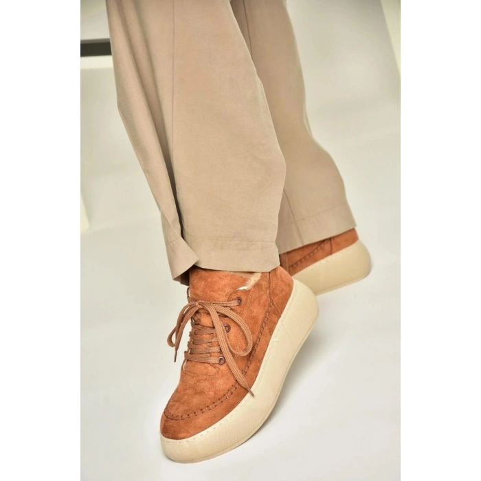 Nadia Bağcıklı Kalın Tabanlı Kürklü Oval Burunlu Rahat Hafif Kadın Bot