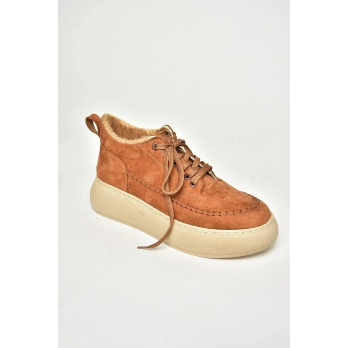 Nadia Bağcıklı Kalın Tabanlı Kürklü Oval Burunlu Rahat Hafif Kadın Bot