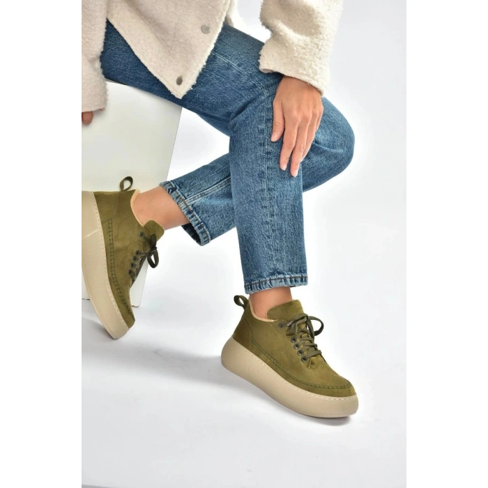 Nadia Bağcıklı Kalın Tabanlı Kürklü Oval Burunlu Rahat Hafif Kadın Bot