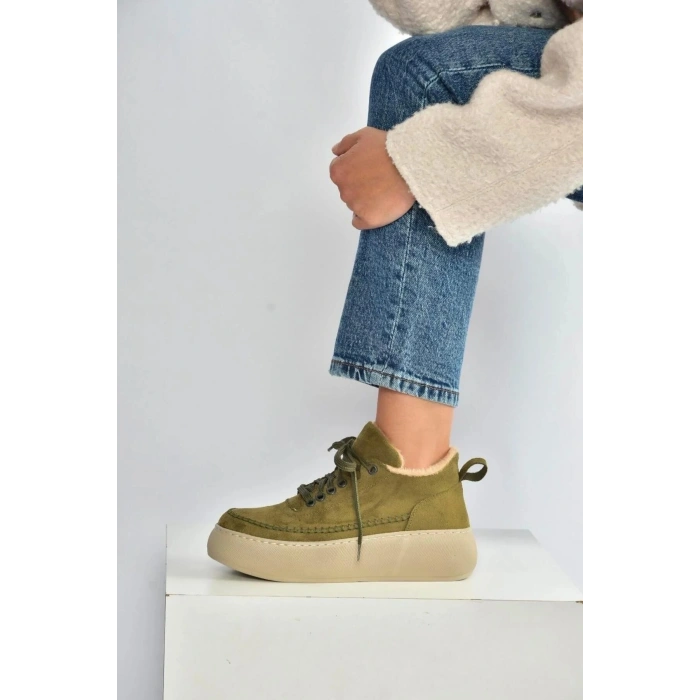 Nadia Bağcıklı Kalın Tabanlı Kürklü Oval Burunlu Rahat Hafif Kadın Bot