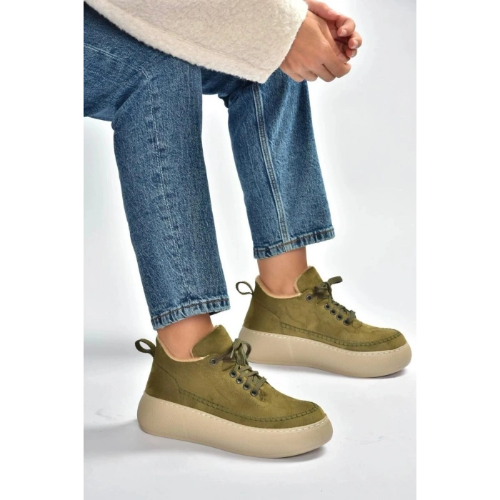 Nadia Bağcıklı Kalın Tabanlı Kürklü Oval Burunlu Rahat Hafif Kadın Bot