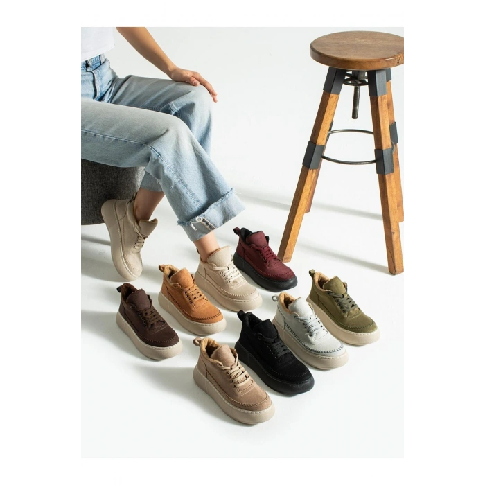 Nadia Bağcıklı Kalın Tabanlı Kürklü Oval Burunlu Rahat Hafif Kadın Bot