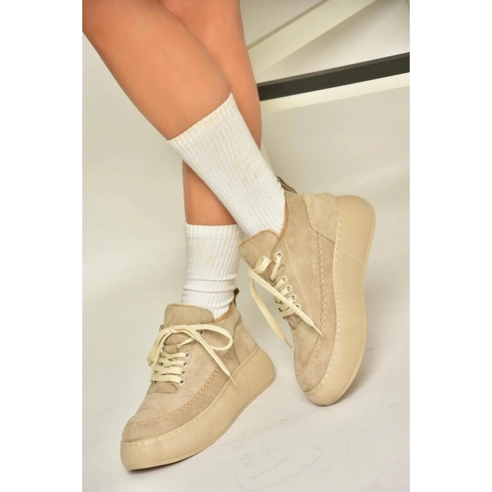 Nadia Bağcıklı Kalın Tabanlı Kürklü Oval Burunlu Rahat Hafif Kadın Bot