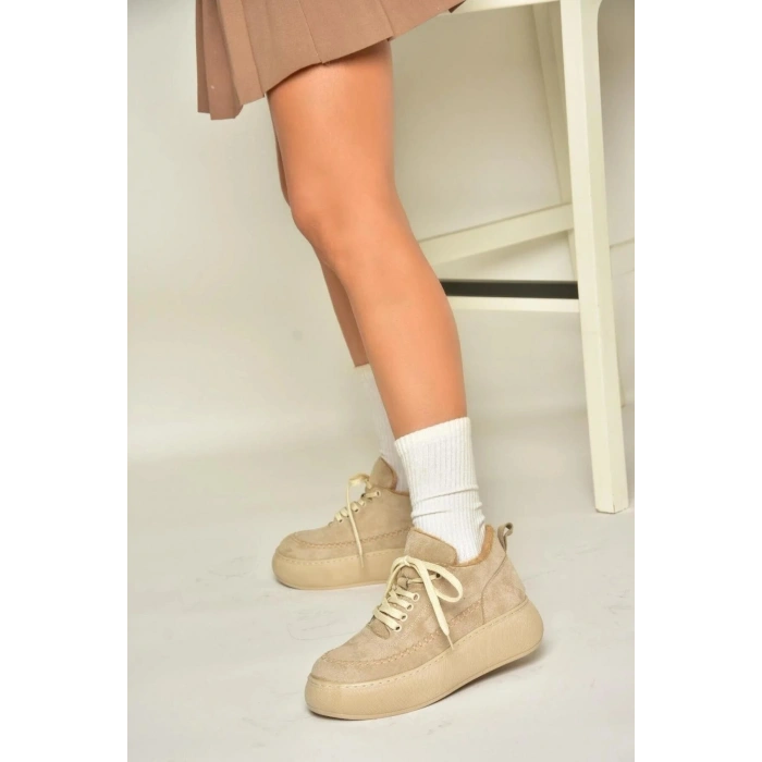 Nadia Bağcıklı Kalın Tabanlı Kürklü Oval Burunlu Rahat Hafif Kadın Bot