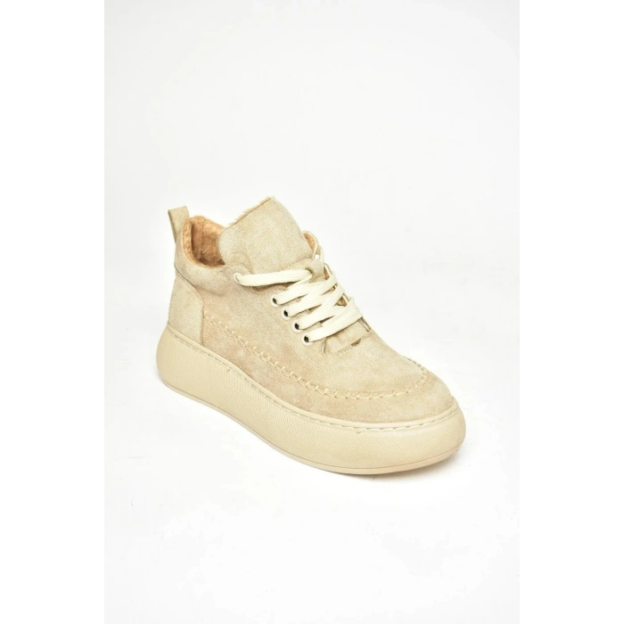 Nadia Bağcıklı Kalın Tabanlı Kürklü Oval Burunlu Rahat Hafif Kadın Bot