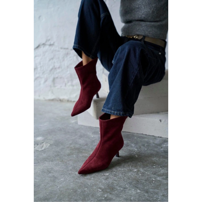 Trisha Sivri Burun Topuklu Sade Şık Kadın Kısa Süet Bot