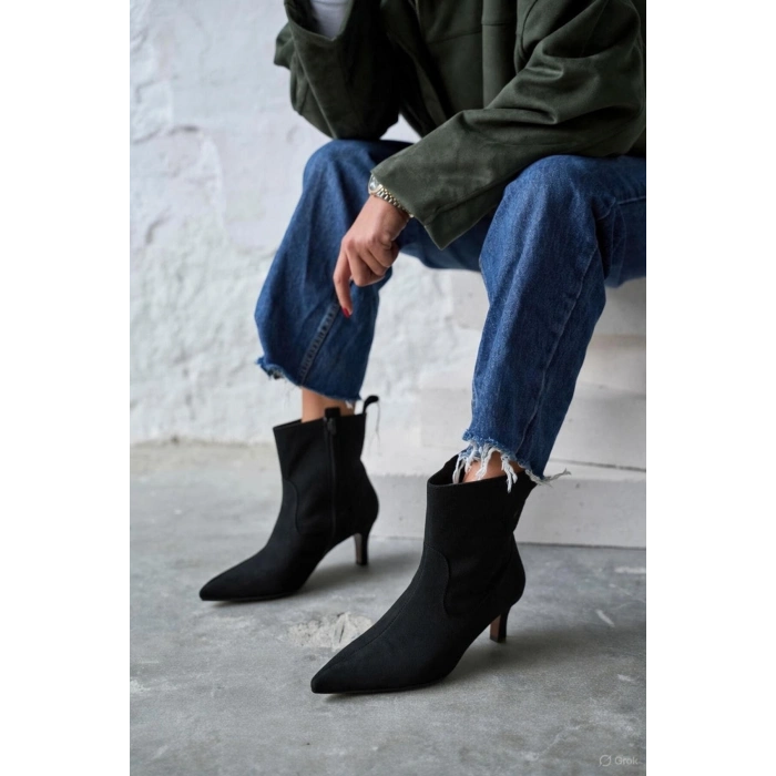 Trisha Sivri Burun Topuklu Sade Şık Kadın Kısa Süet Bot