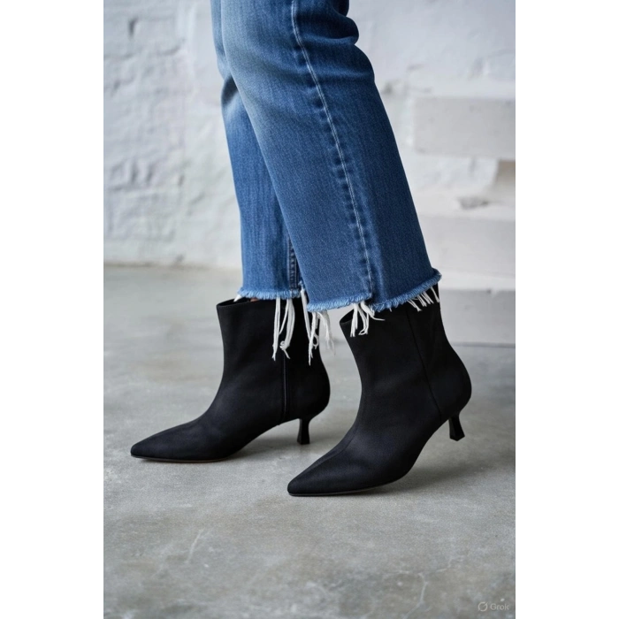 Trisha Sivri Burun Topuklu Sade Şık Kadın Kısa Süet Bot