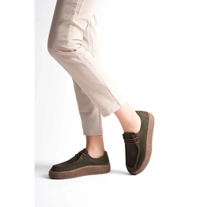 Vita Hakiki Deri Nubuk Comfort Taban Bağcıklı Günlük Kadın Ayakkabı Elde Yapım