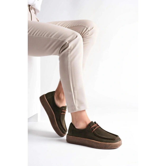 Vita Hakiki Deri Nubuk Comfort Taban Bağcıklı Günlük Kadın Ayakkabı Elde Yapım