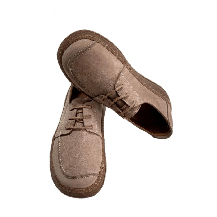 Dora Hakiki Deri Nubuk Comfort Taban Bağcıklı Günlük Kadın Ayakkabı Elde Yapım