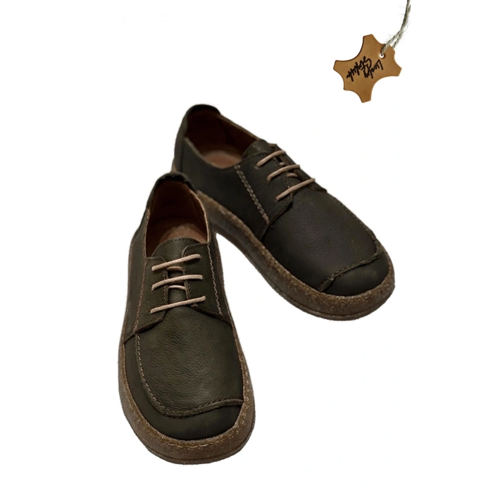 Dora Hakiki Deri Nubuk Comfort Taban Bağcıklı Günlük Kadın Ayakkabı Elde Yapım