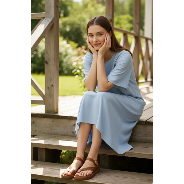 Luna Kadın Taba Hakiki Deri Parmak Arası Düz Günlük Konforlu Sandalet