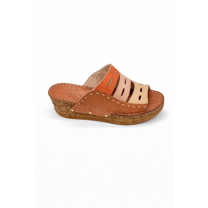 Liora Kadın Hakiki Deri Kahve Lacivert Hardal Renkli Şık Tasarım Konforlu Terlik