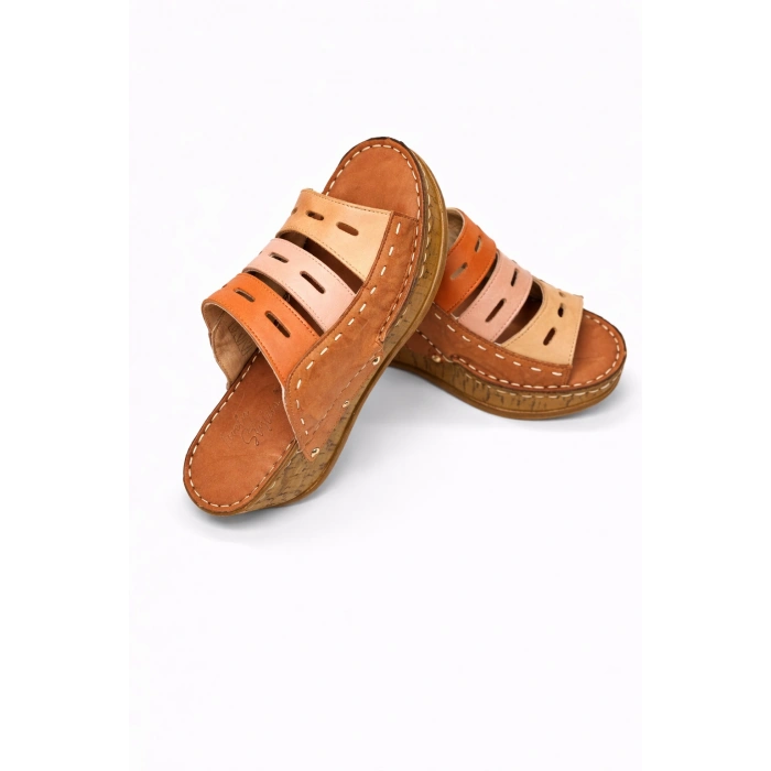 Liora Kadın Hakiki Deri Kahve Lacivert Hardal Renkli Şık Tasarım Konforlu Terlik