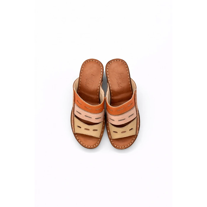 Liora Kadın Hakiki Deri Kahve Lacivert Hardal Renkli Şık Tasarım Konforlu Terlik