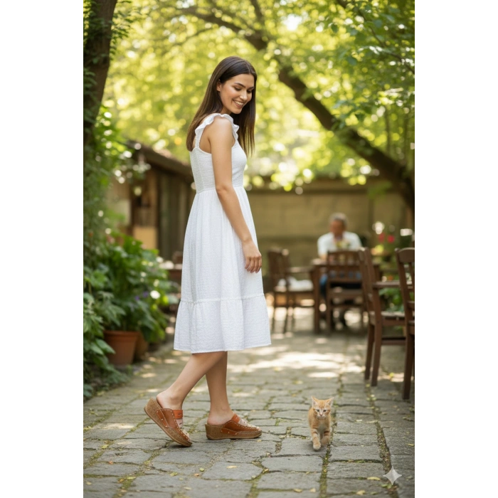 Liora Kadın Hakiki Deri Kahve Lacivert Hardal Renkli Şık Tasarım Konforlu Terlik