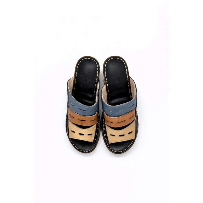 Liora Kadın Hakiki Deri Kahve Lacivert Hardal Renkli Şık Tasarım Konforlu Terlik