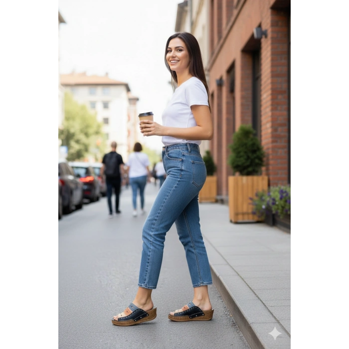 Liora Kadın Hakiki Deri Kahve Lacivert Hardal Renkli Şık Tasarım Konforlu Terlik